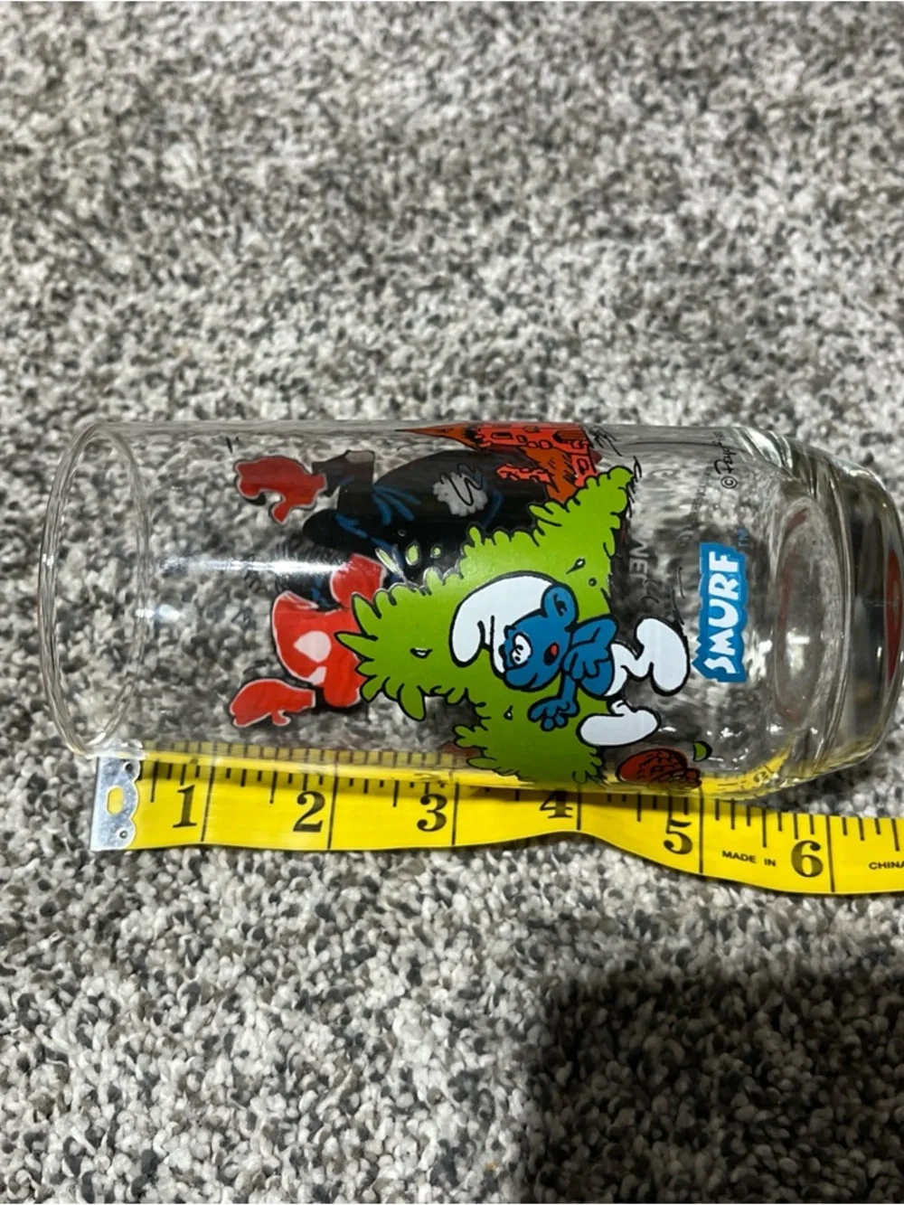 Smurf GARGAMEL & AZRAEL Glass Drinking Tumbler Wallace Berrie Peyo Vintage 1982